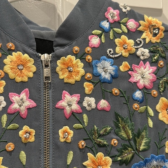 Needle & Thread Floral Embroidered Bomber Jacket grey bead - Picture 4 of 10